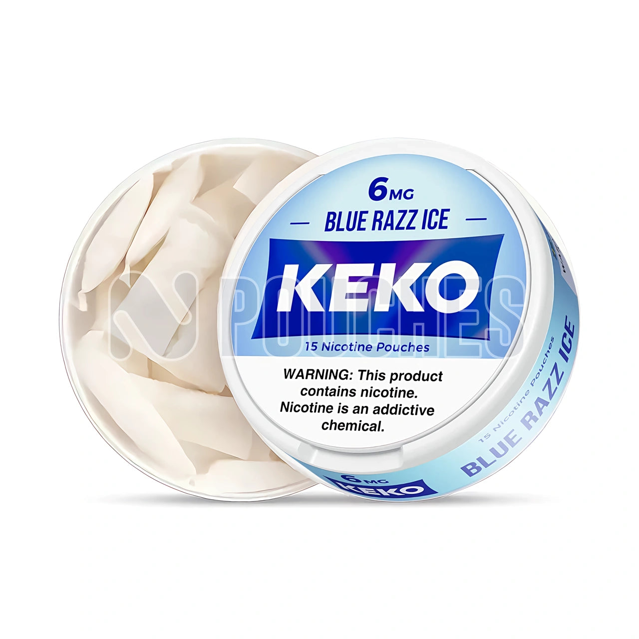 Open Box Blue Razz Ice KEKO Nicotine Pouches 6mg